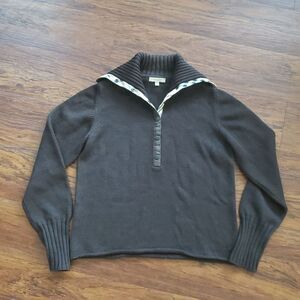Burberry Womens Brown Knit Turtleneck Quarter Zip Pullover Sweater Size Large